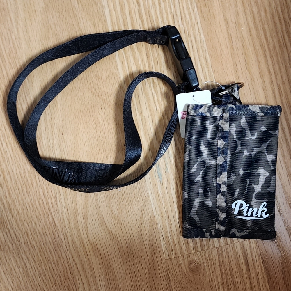 Victoria's Secret Pink camouflage card holder lanyard new with tags